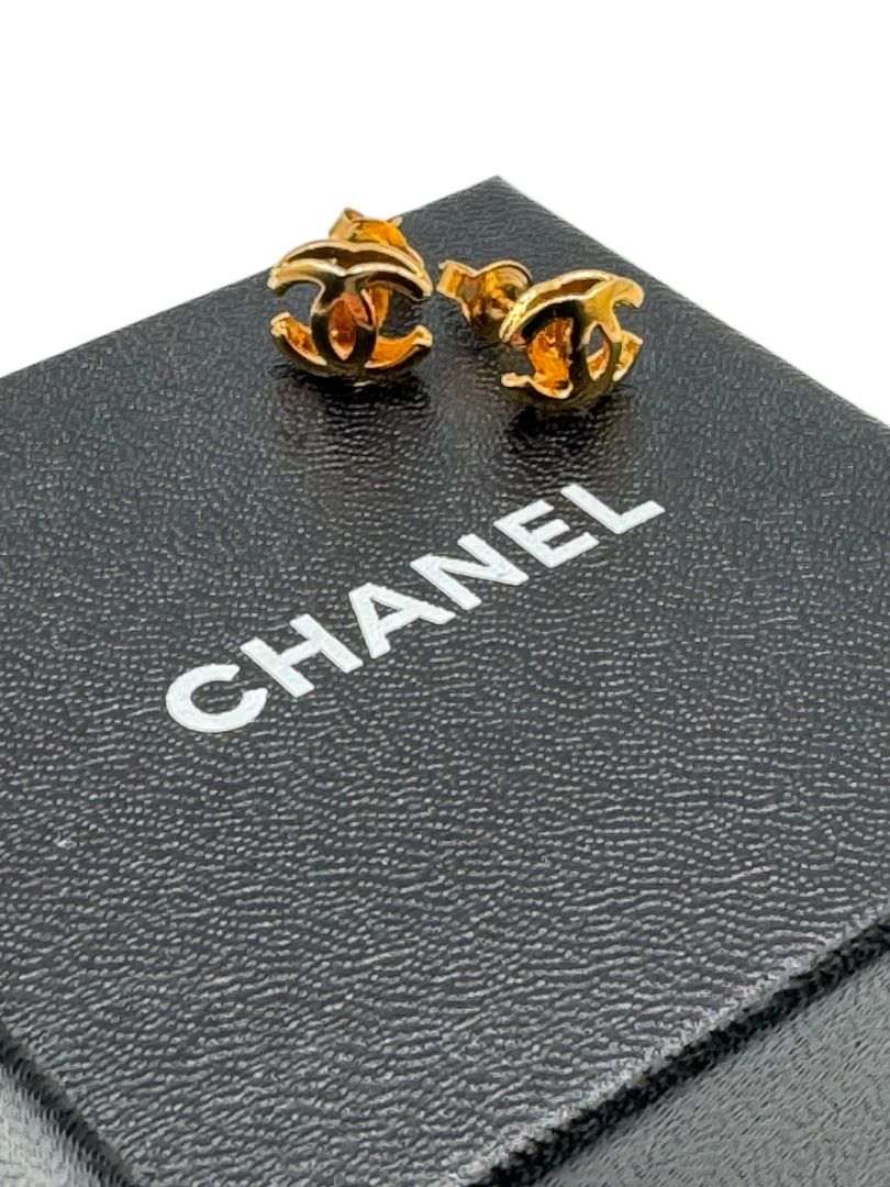 Chanel Gold-Tone Interlocking CC Logo Stud Earrings