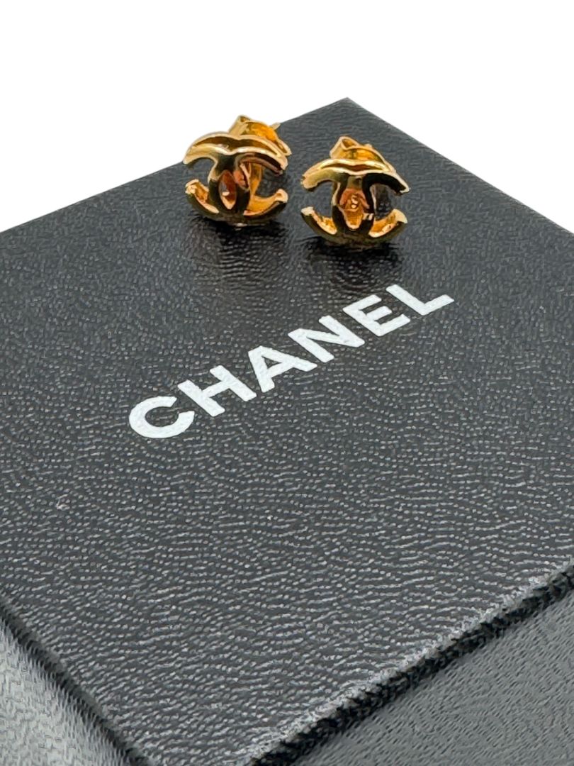 Chanel Gold-Tone Interlocking CC Logo Stud Earrings