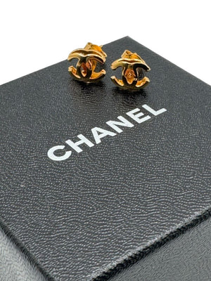 Chanel Gold-Tone Interlocking CC Logo Stud Earrings