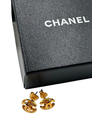 Chanel Gold-Tone Interlocking CC Logo Stud Earrings