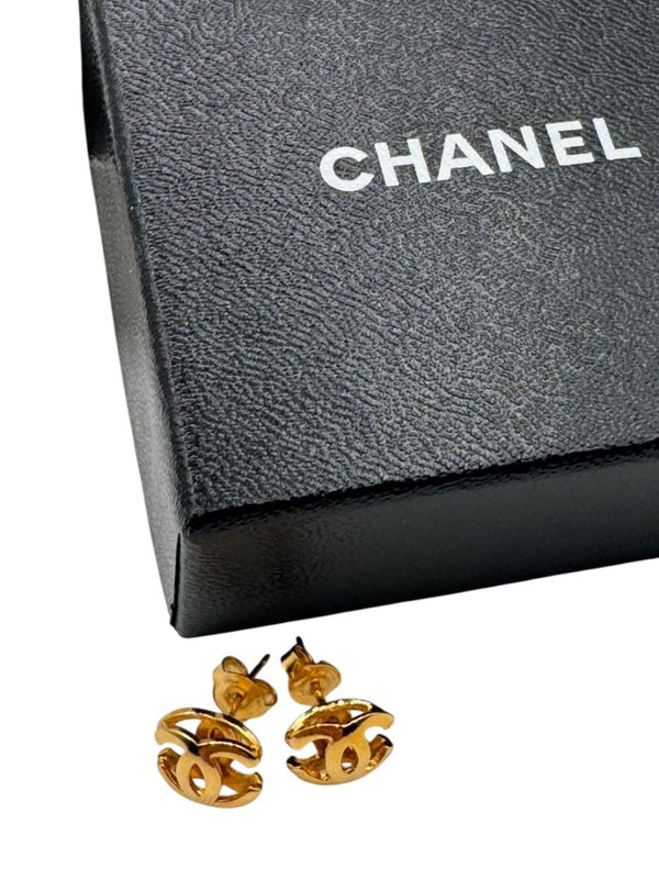 Chanel Gold-Tone Interlocking CC Logo Stud Earrings