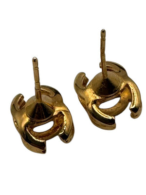 Chanel Gold-Tone Interlocking CC Logo Stud Earrings