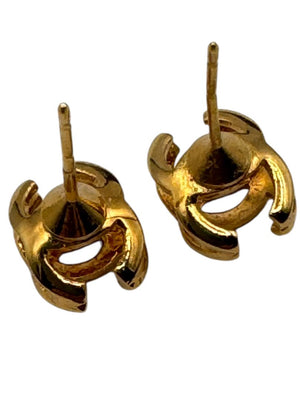 Chanel Gold-Tone Interlocking CC Logo Stud Earrings