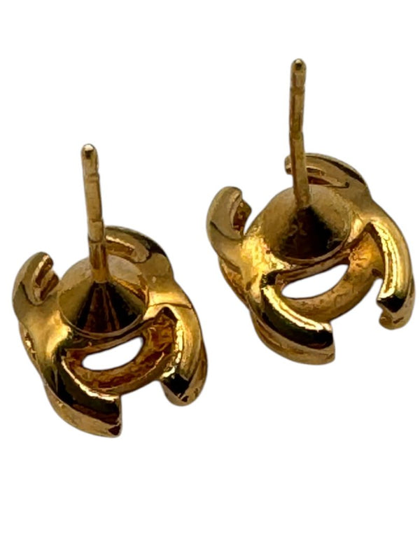 Chanel Gold-Tone Interlocking CC Logo Stud Earrings