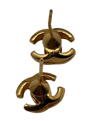 Chanel Gold-Tone Interlocking CC Logo Stud Earrings