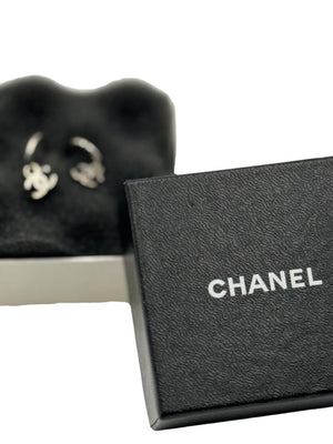 Chanel Vintage Silver-Tone Interlocking CC Drop Hoop Earrings