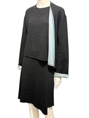 Thierry Mugler Vintage 90's Gray Knit Two-Piece Skirt Suit – Jacket Size L / Skirt Size M