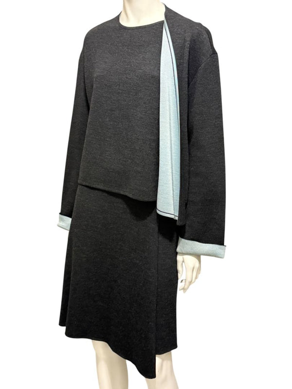 Thierry Mugler Vintage 90's Gray Knit Two-Piece Skirt Suit – Jacket Size L / Skirt Size M