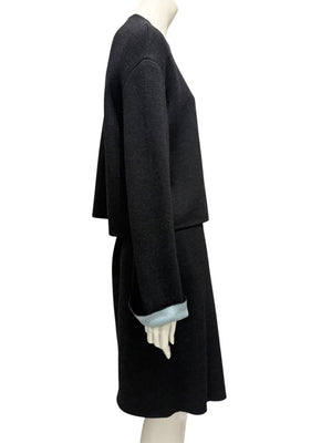Thierry Mugler Vintage 90's Gray Knit Two-Piece Skirt Suit – Jacket Size L / Skirt Size M
