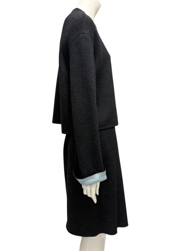 Thierry Mugler Vintage 90's Gray Knit Two-Piece Skirt Suit – Jacket Size L / Skirt Size M