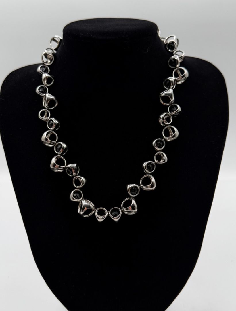 Di Modolo Sterling Silver Black Onyx Link Necklace & Openwork Earrings Set