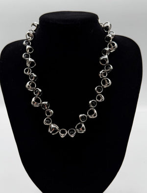 Di Modolo Sterling Silver Black Onyx Link Necklace & Openwork Earrings Set