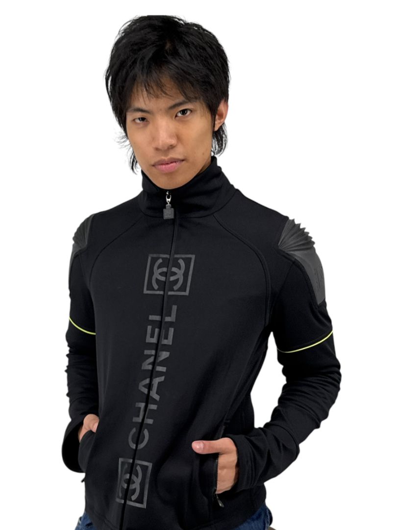 2004 Chanel Sport Technical Zip Jacket with Rubberized CC Shoulder Panels – Size 44