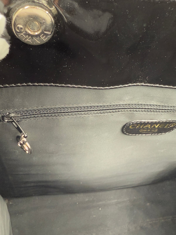 Chanel CC Turnlock Patent Tote with Silver Chain/Hardware