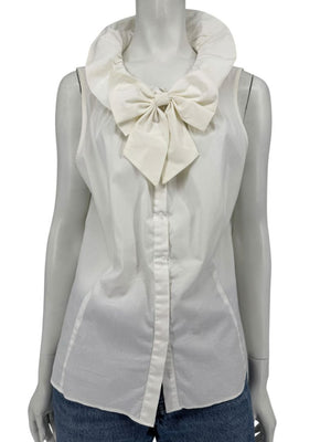 Lafayette 148 New York White Sleeveless Gathered Collar Blouse – Size 12