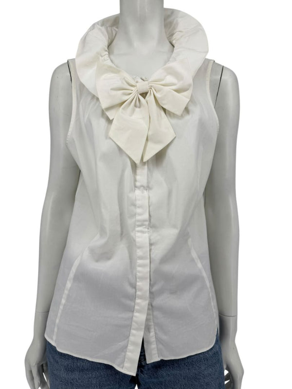 Lafayette 148 New York White Sleeveless Gathered Collar Blouse – Size 12