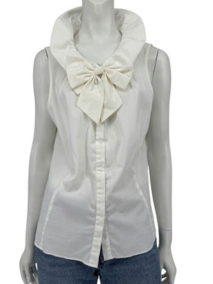 Lafayette 148 New York White Sleeveless Gathered Collar Blouse – Size 12