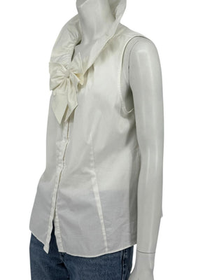 Lafayette 148 New York White Sleeveless Gathered Collar Blouse – Size 12
