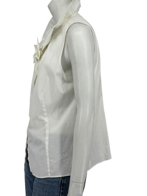 Lafayette 148 New York White Sleeveless Gathered Collar Blouse – Size 12