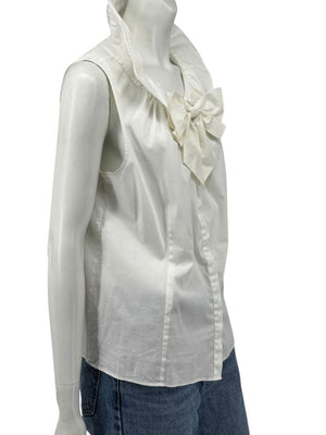 Lafayette 148 New York White Sleeveless Gathered Collar Blouse – Size 12