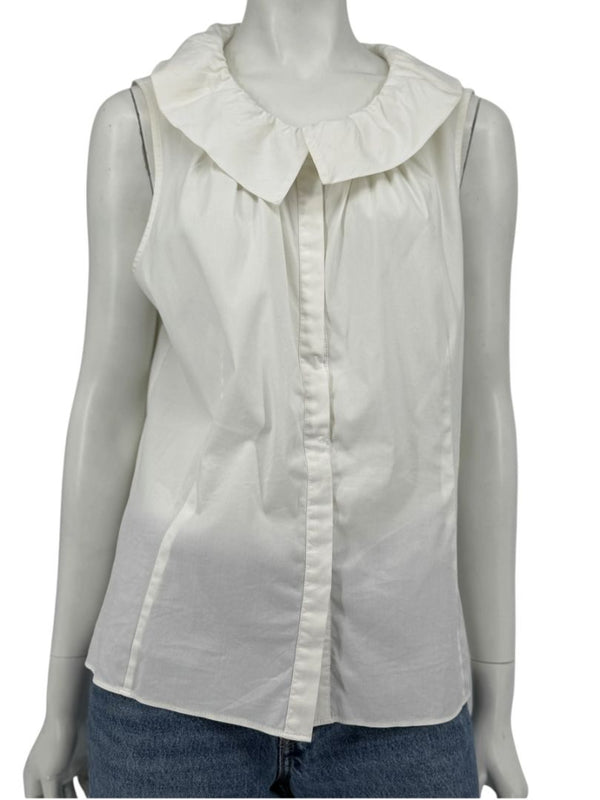 Lafayette 148 New York White Sleeveless Gathered Collar Blouse – Size 12