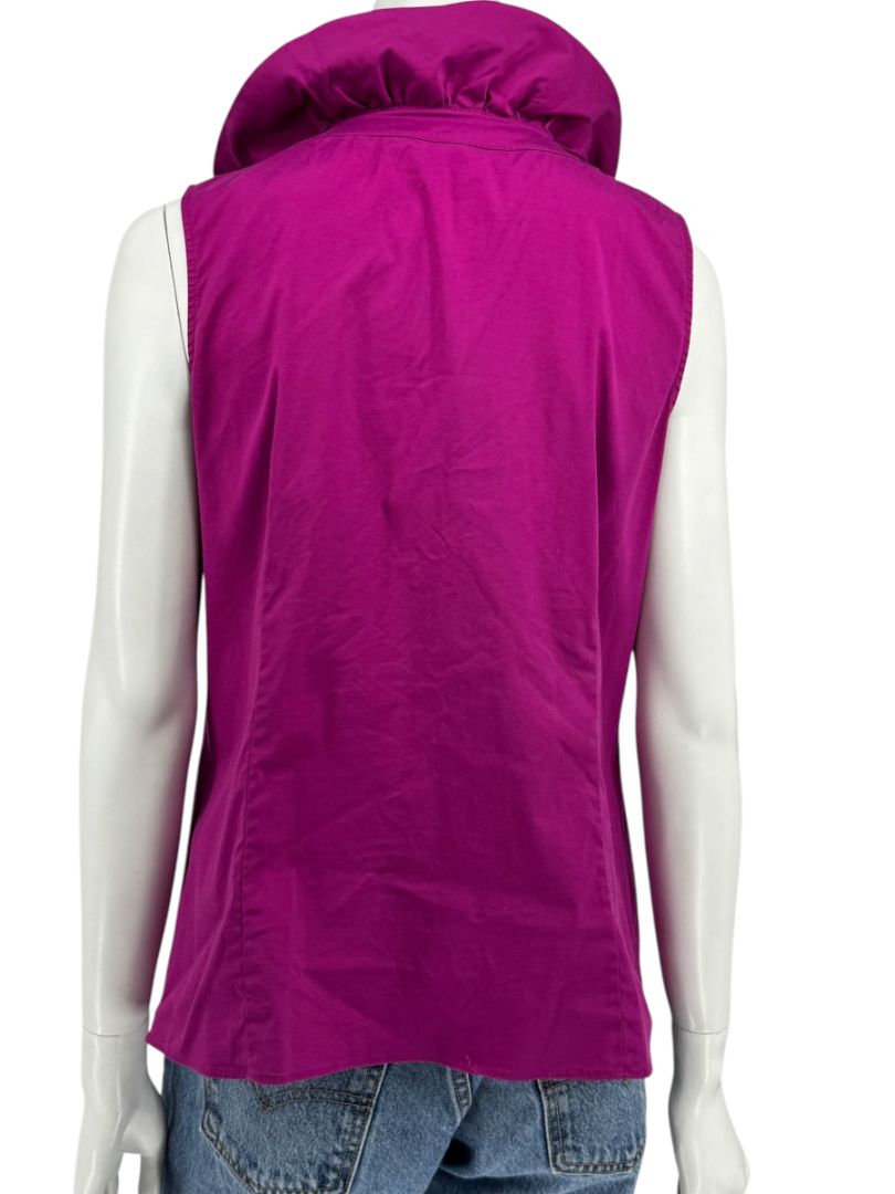 Lafayette 148 New York Sleeveless Cotton Poplin Bow-Collar Blouse – Size 12