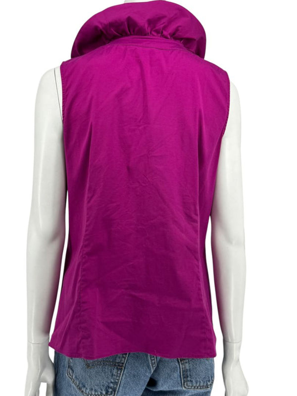 Lafayette 148 New York Sleeveless Cotton Poplin Bow-Collar Blouse – Size 12