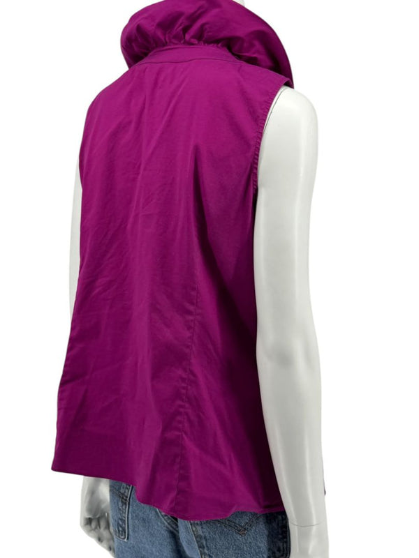 Lafayette 148 New York Sleeveless Cotton Poplin Bow-Collar Blouse – Size 12