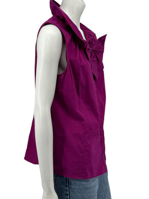 Lafayette 148 New York Sleeveless Cotton Poplin Bow-Collar Blouse – Size 12