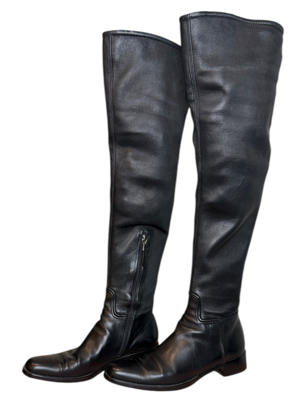 Alaïa Black Leather Over-the-Knee Boots – Size 40.5