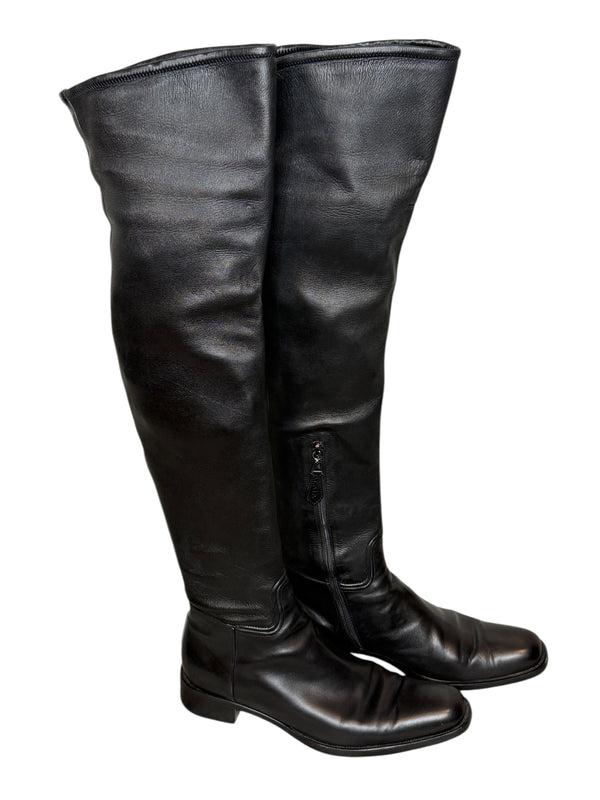 Alaïa Black Leather Over-the-Knee Boots – Size 40.5