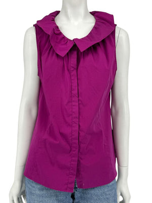 Lafayette 148 New York Sleeveless Cotton Poplin Bow-Collar Blouse – Size 12