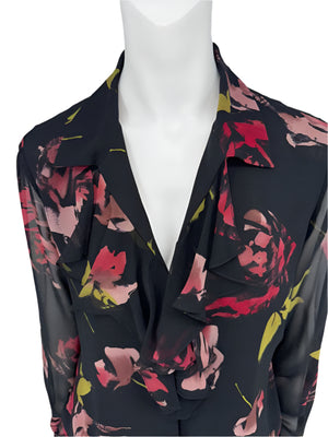 Dana Buchman Silk Floral Ruffle Blouse – Size 6