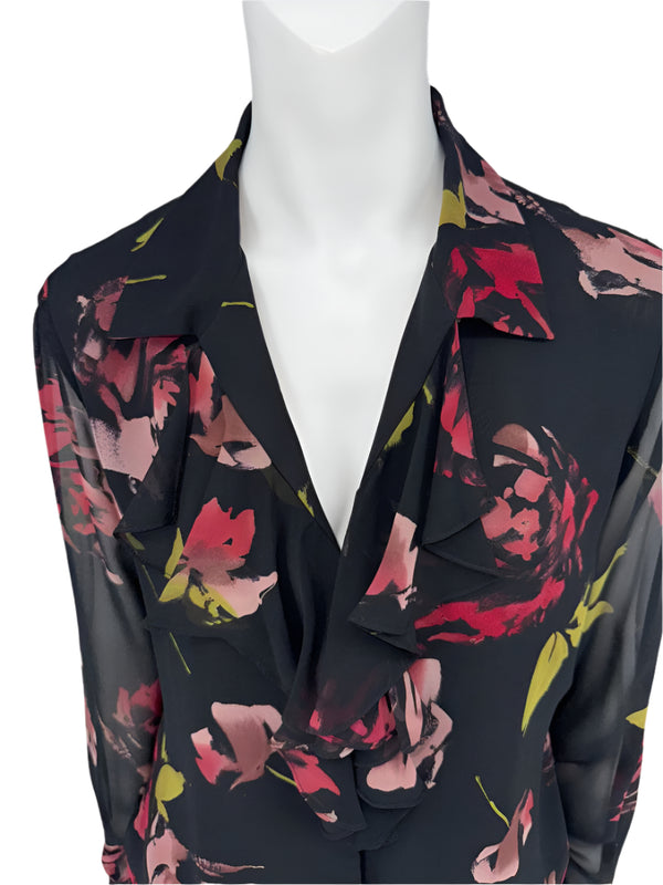 Dana Buchman Silk Floral Ruffle Blouse – Size 6