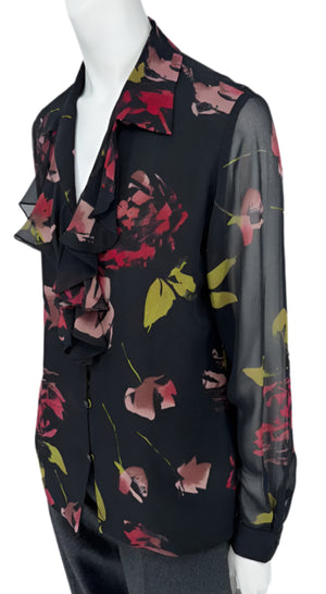 Dana Buchman Silk Floral Ruffle Blouse – Size 6