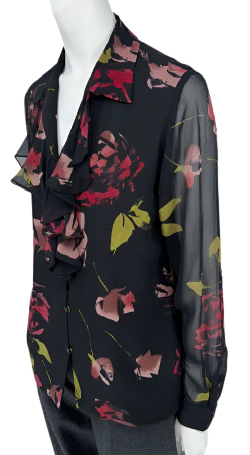 Dana Buchman Silk Floral Ruffle Blouse – Size 6