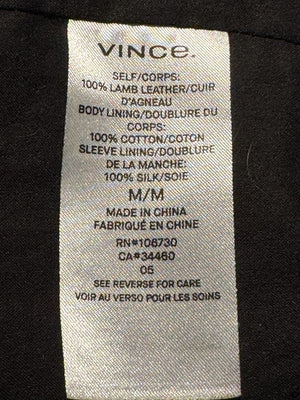 Vince Black Lambskin Leather Hooded Zip Front Jacket Size Medium