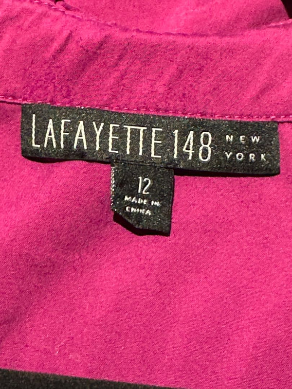 Lafayette 148 New York Sleeveless Cotton Poplin Bow-Collar Blouse – Size 12