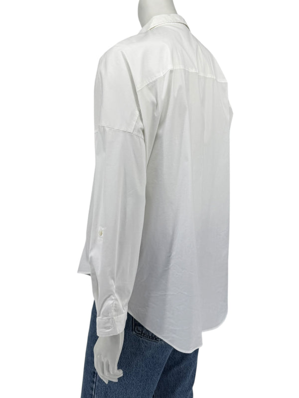 Brunello Cucinelli White Monili Trim Oversized Cotton Button-Front Shirt L