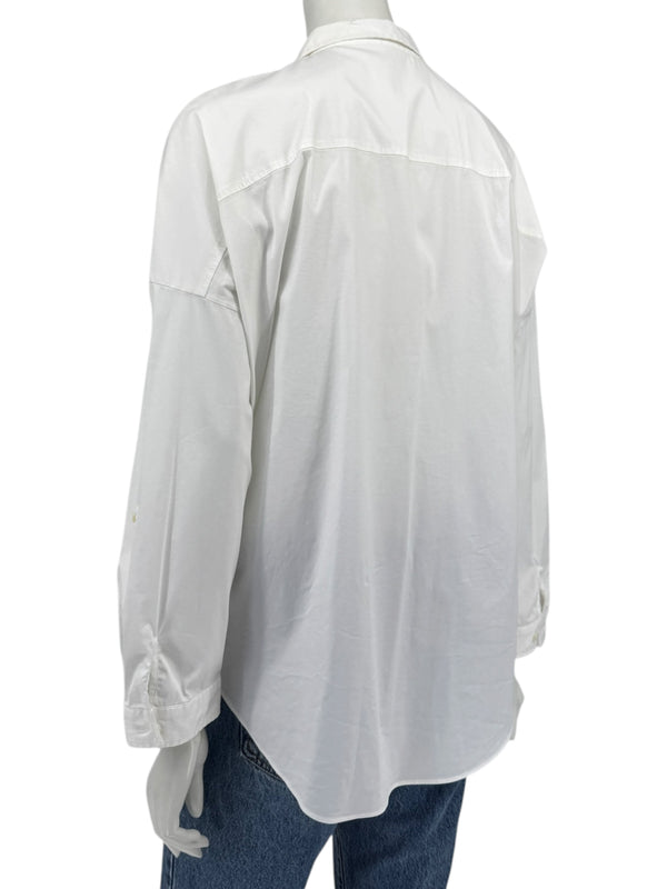 Brunello Cucinelli White Monili Trim Oversized Cotton Button-Front Shirt L