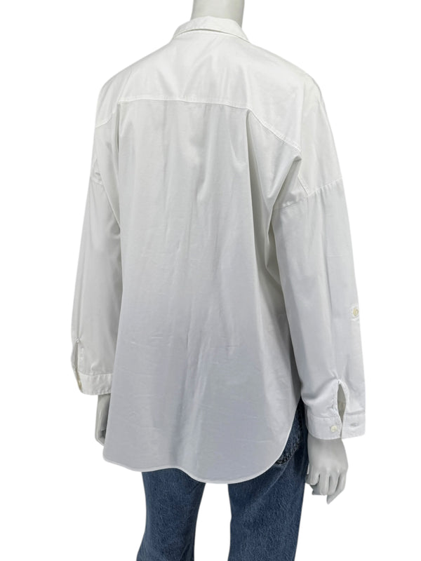 Brunello Cucinelli White Monili Trim Oversized Cotton Button-Front Shirt L