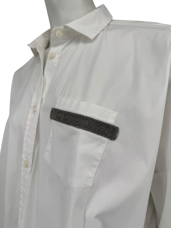 Brunello Cucinelli White Monili Trim Oversized Cotton Button-Front Shirt L