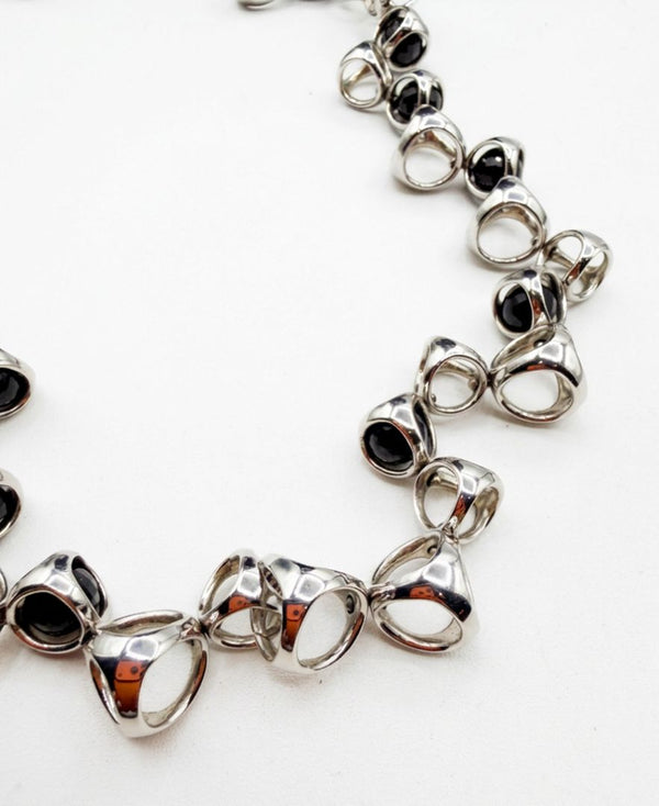 Di Modolo Sterling Silver Black Onyx Link Necklace & Openwork Earrings Set