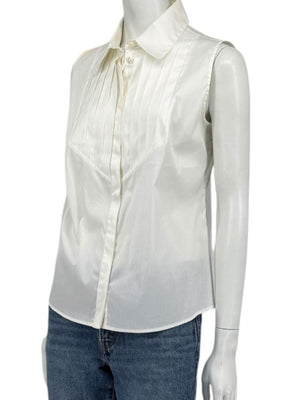 Armani Collezioni Sleeveless Tuxedo Bib Blouse – Ivory White | Size 10 (IT 46)