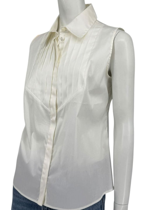 Armani Collezioni Sleeveless Tuxedo Bib Blouse – Ivory White | Size 10 (IT 46)