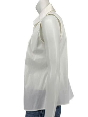 Armani Collezioni Sleeveless Tuxedo Bib Blouse – Ivory White | Size 10 (IT 46)