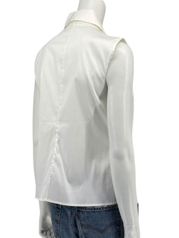 Armani Collezioni Sleeveless Tuxedo Bib Blouse – Ivory White | Size 10 (IT 46)