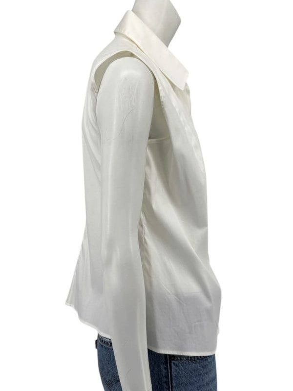 Armani Collezioni Sleeveless Tuxedo Bib Blouse – Ivory White | Size 10 (IT 46)