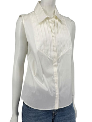 Armani Collezioni Sleeveless Tuxedo Bib Blouse – Ivory White | Size 10 (IT 46)