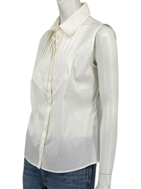 Armani Collezioni Sleeveless Tuxedo Bib Blouse – Ivory White | Size 10 (IT 46)
